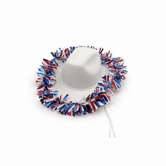 SLYNSHome Patriotic Cowboy Hat with Glitter Tinsel Red White and Blue Hat Memorial Day Party Costume for Women and Man