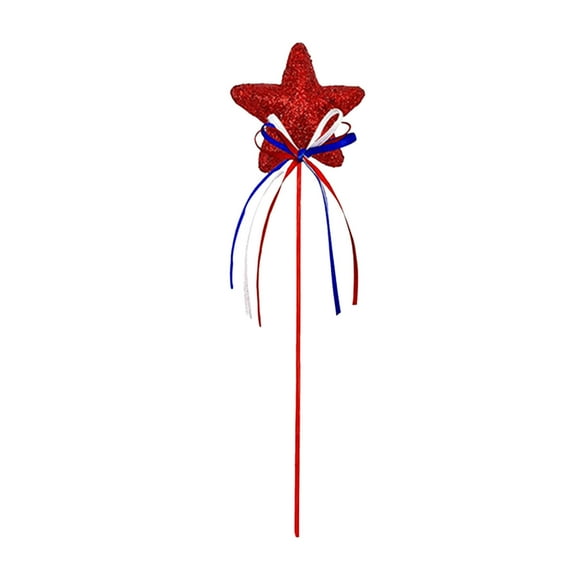 SLYNSHome Patriotic Glitter Star Stems,Independence Day Artificial Flower Stem Star Picks 4th of July Red White Blue Pentagram Faux Branch Sticks for Memorial Day Home Decoration - Red