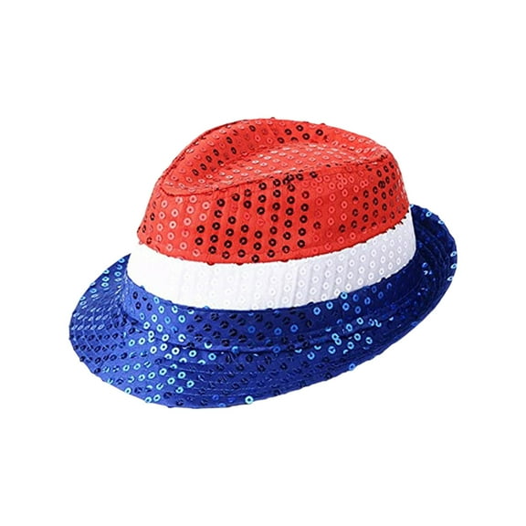 SLYNSHome Patriotic Sequin Hat for Party Favors,4th of July Red White Blue Sequin Party Hat for Men Women Memorial Day Decoration - no Bow