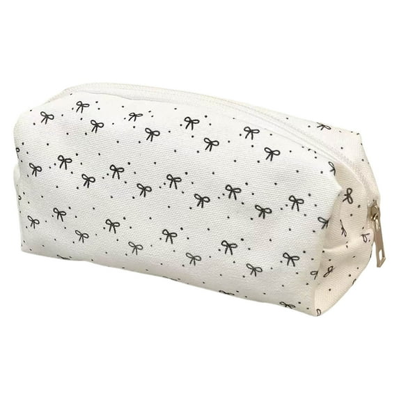 SLYNSHome Pen Case Bag with Zipper Bow Print Big Capacity Pencil Bag Pouch Holder Box Organizer Office Supplies