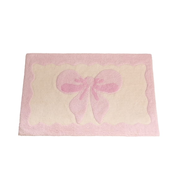 SLYNSHome Pink Bow Bathroom Rug,Faux Wool Absorbent Non Slip Indoor Doormat with Scalloped Edge, Soft Kitchen Floor Mat for Entrance Shower Tub Home Decor