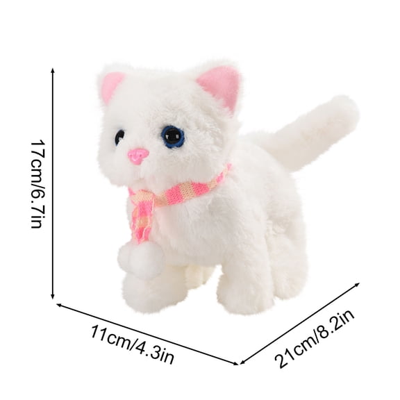 SLYNSHome Plush Cat Toy Kitty Electronic Interactive Pet,Walking, Barking, Tail Wagging, Stretching Companion Animal Dolls,Birthday Gifts - White