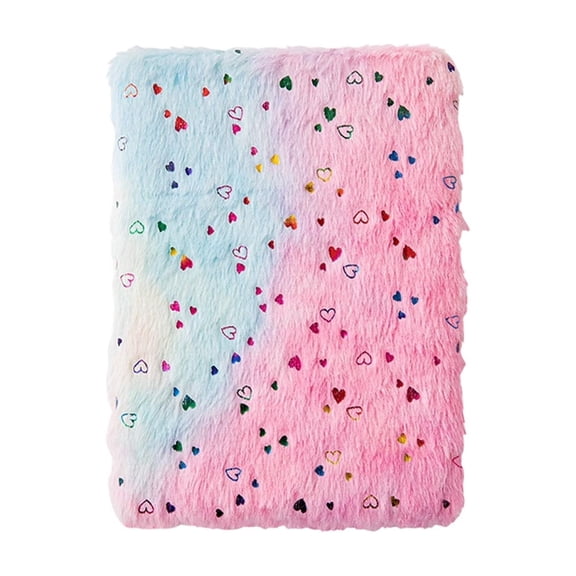 SLYNSHome Plush Cover Notebook, Furry Fabric Journal With Star And Heart Print, Cute Lined Diary For Daily Notes And Desk Organization
