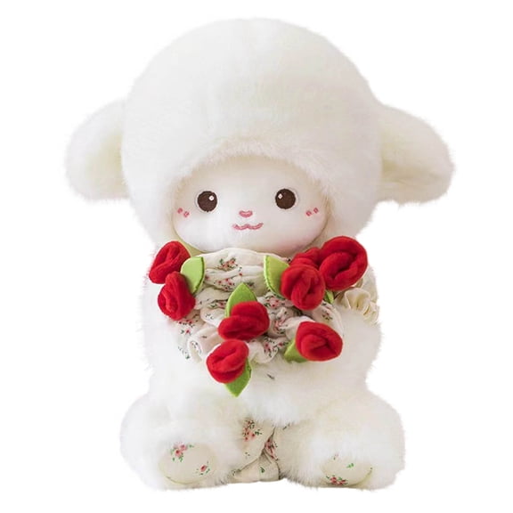 SLYNSHome Plush Lamb Toys Soft Stuffed Animal Toy Rose Sheep Toys Doll Christmas Birthday Gifts - Red