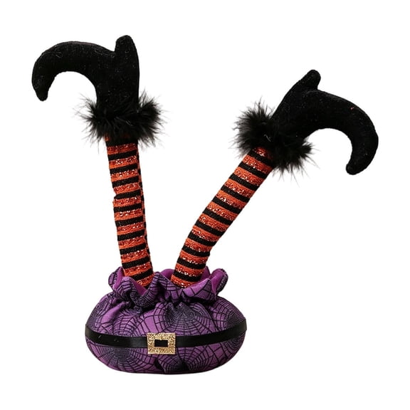SLYNSHome Plush Witch Legs Tabletop Centerpiece Decor,Purple Striped Witch Feet Bag Prop For Mantel Dining Table Indoor Halloween Harvest Spooky Party Farmhouse