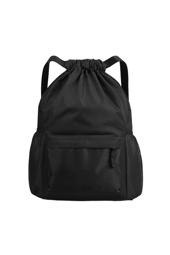 Portable Drawstring Backpack Waterproof Gym Bag with Wet Pocket for Sports Swim Beach Travel Men Women - Black