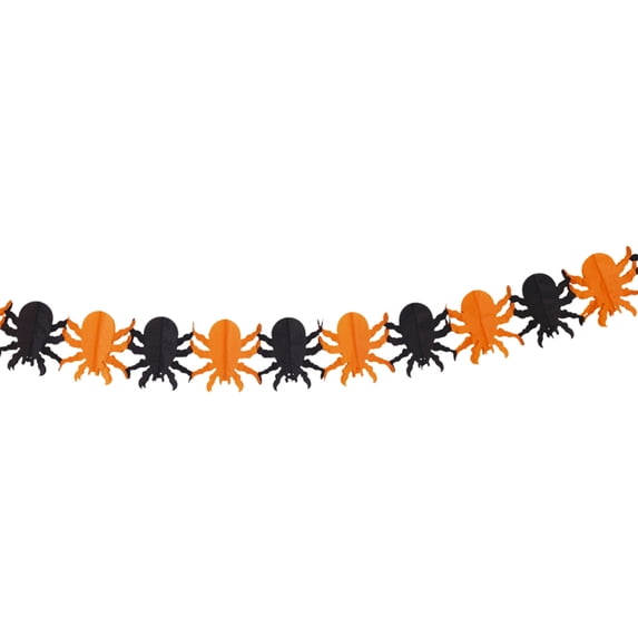 SLYNSHome Pumpkin Spider Bat Paper Garland Banner, 118 Inch Foldable Tissue Hanging Streamer For Ceiling Mantel Doorway Fall Halloween Home Party Wall Decor