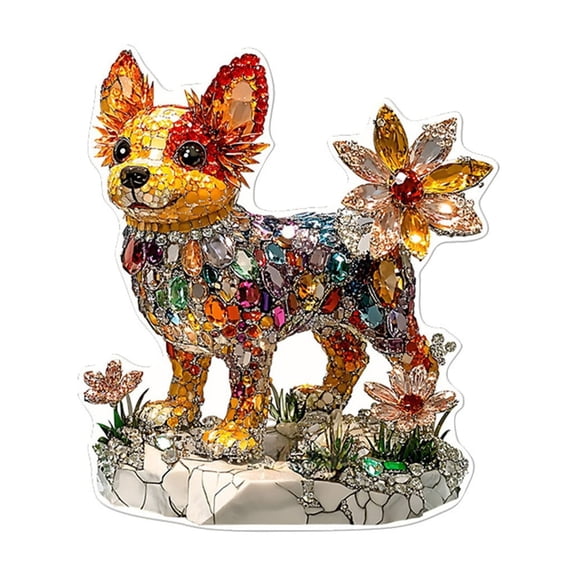 SLYNSHome Puppy Sun Catcher Panel Stained Glass Window Hanging Art Decor Car Mirror Accessories