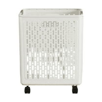 SLYNSHome Rolling Hamper Laundry Basket,Plastic Collapsible Storage Bin Box Organizer with Wheels Durable Foldable Hamper for Bedroom Dirty Clothes - White