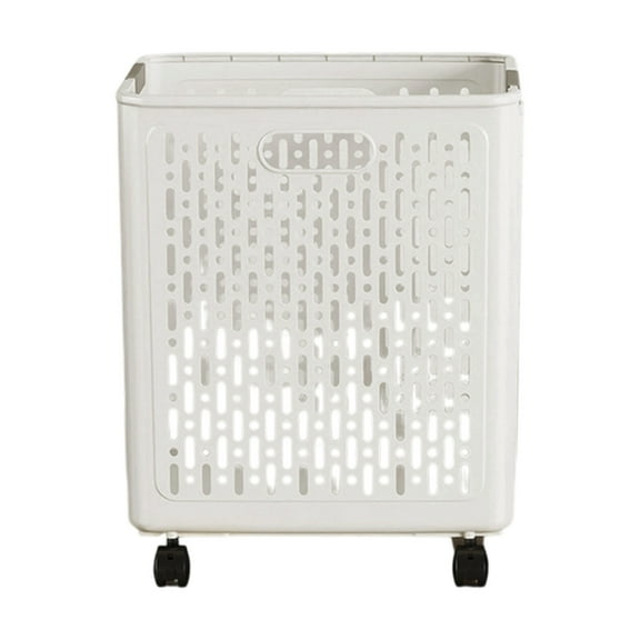 SLYNSHome Rolling Hamper Laundry Basket,Plastic Collapsible Storage Bin Box Organizer with Wheels Durable Foldable Hamper for Bedroom Dirty Clothes - White