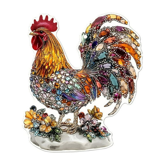 SLYNSHome Rooster Sun Catcher Panel Stained Glass Window Hanging Art Decor Car Mirror Accessories