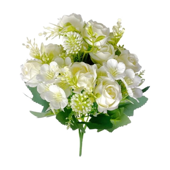 SLYNSHome Roses Artificial Flowers Bouquets White Fake Floral Arrangements Table Centerpieces Home Spring Summer Decor