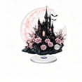 thumbnail image 1 of SLYNSHome Rotating Acrylic Tabletop Sign, Pink Moon Haunted Castle Bat Floral Ornament For Mantel Desk Indoor Halloween Harvest Farmhouse Bedroom Party Home Decor, 1 of 6