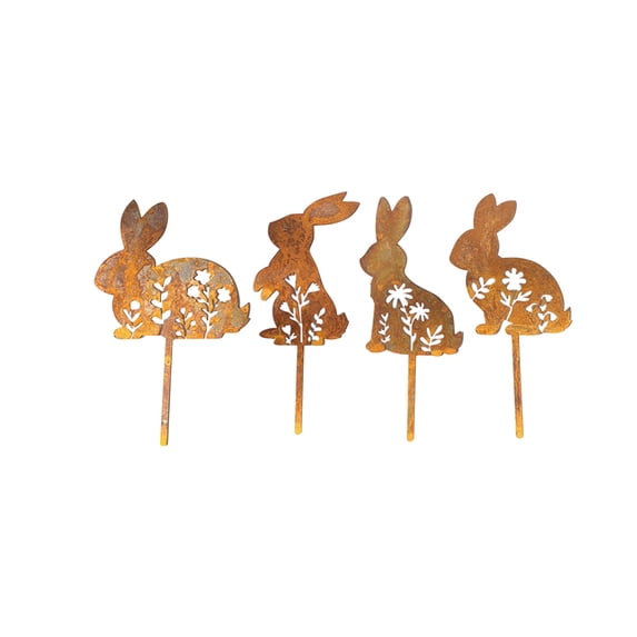 SLYNSHome Rusty Rabbit Decoration Outdoor Bunny Yard Decor Metal Rabbit Craft Statue Ornaments Garden Sculptures Rustic Fence Decor
