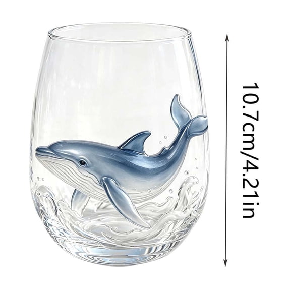 SLYNSHome Sea Animal 2D Stemless Wine Glass With Whale Print, Clear Nautical Drinking Glass Cup For Wine Beverage, Coastal Home Bar Decor