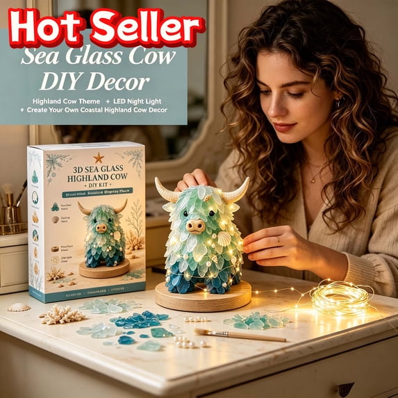 Cow Db SLYNSHome Sea Glass Highland Cow Diy Kit With Led Lights, Tabletop ...