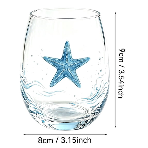 SLYNSHome Sea Theme Stemless Wine Glass with Watercolor Blue Marine Print, Clear Drinking Tumbler Cup for Water Wine and Daily Home Decor