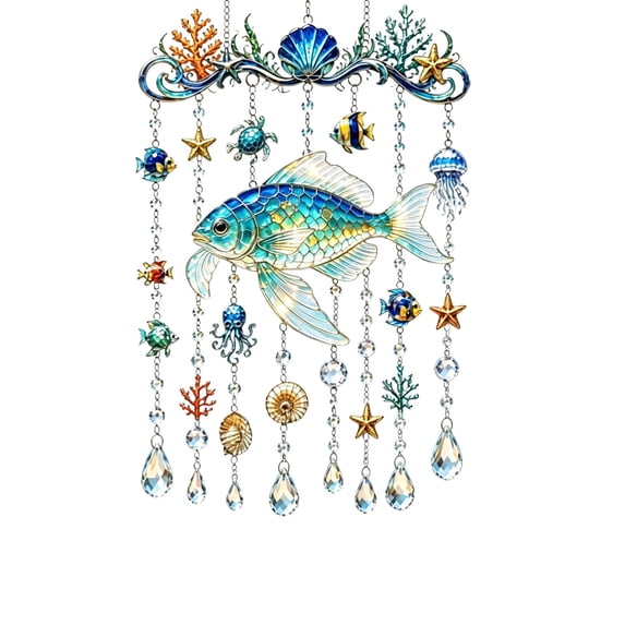 SLYNSHome Sea Themed Acrylic Fish Wind Chime, 11.8 Inch Colorful Sunlight Reflector, Hanging Crystal Suncatcher for Window Yard, Outdoor Balcony Porch Decor, Beach Lover Gift