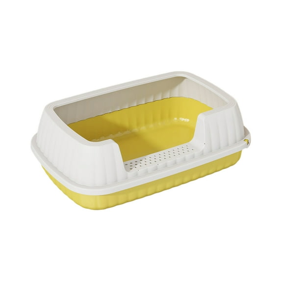SLYNSHome Semi Enclosed Cat Litter Box 14.37x10.63x5.3in Splash Proof High Sides with Shovel & Leakage Pedal for Easy Cleaning - Yellow