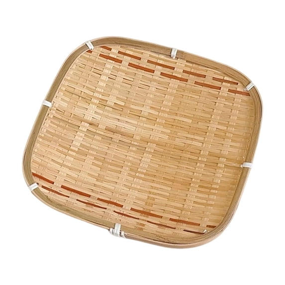 SLYNSHome Serving Tray Handwoven Bamboo Round Storage Basket, Natural Woven Fruit Bread Snack Holder for Kitchen Table Counter Farmhouse Home Decor