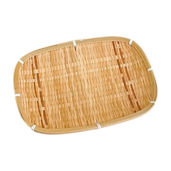 SLYNSHome Serving Tray Handwoven Bamboo Round Storage Basket, Natural Woven Fruit Bread Snack Holder for Kitchen Table Counter Farmhouse Home Decor