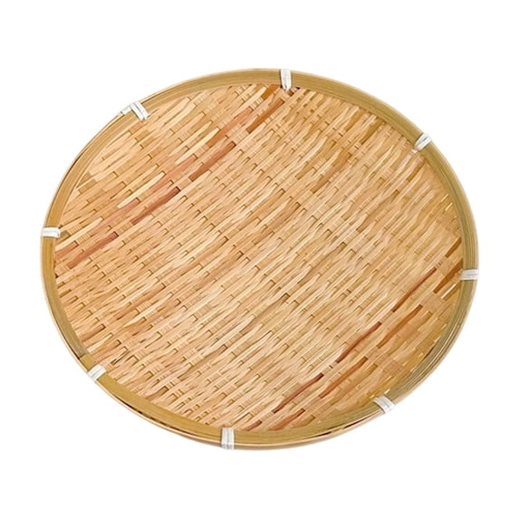 SLYNSHome Serving Tray Handwoven Bamboo Round Storage Basket, Natural Woven Fruit Bread Snack Holder for Kitchen Table Counter Farmhouse Home Decor
