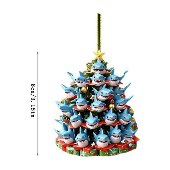 SLYNSHome Shark Christmas Ornament,Blue Shark Acrylic Stacking Tree Hanging Ornament Animal Stack Pendant Gift for Shark Lover