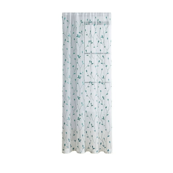 SLYNSHome Sheer Curtains with Floral Leaf Pattern Blue Voile Drapes for Bedroom Living Room,Rod Pocket Semi Sheer Curtains 1Panels