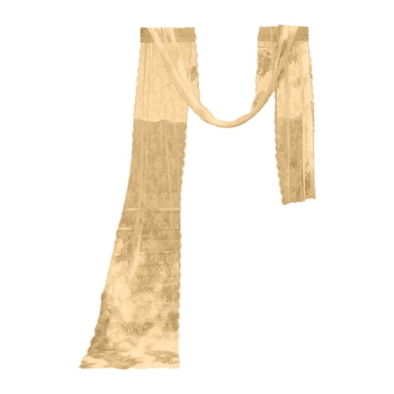 SLYNSHome Sheer Lace Window Scarf, Lightweight Decorative Wedding Drape,Gold Semi Transparent Voile Curtain Swag for Outdoor Arbor Gazebo Party Decor