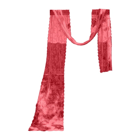 SLYNSHome Sheer Lace Window Scarf, Lightweight Decorative Wedding Drape,Red Semi Transparent Voile Curtain Swag for Outdoor Arbor Gazebo Party Decor