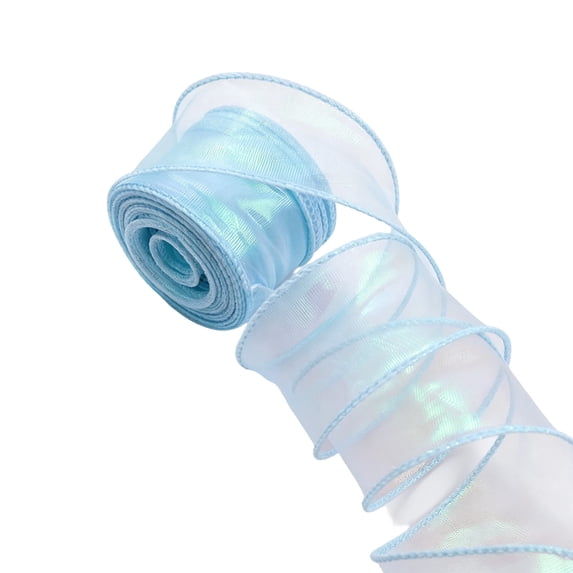 SLYNSHome Sheer Organza Ribbon With Wired Edge,Blue Iridescent Shiny Decorative Ribbon For Gift Wrapping, Bow Making, Wedding Party DIY Craft Decor, 9 Meters