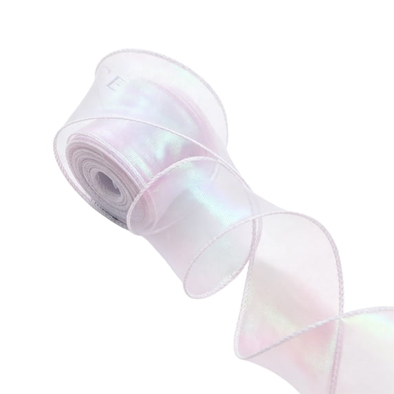 SLYNSHome Sheer Organza Ribbon With Wired Edge,White Iridescent Shiny Decorative Ribbon For Gift Wrapping, Bow Making, Wedding Party DIY Craft Decor, 9 Meters