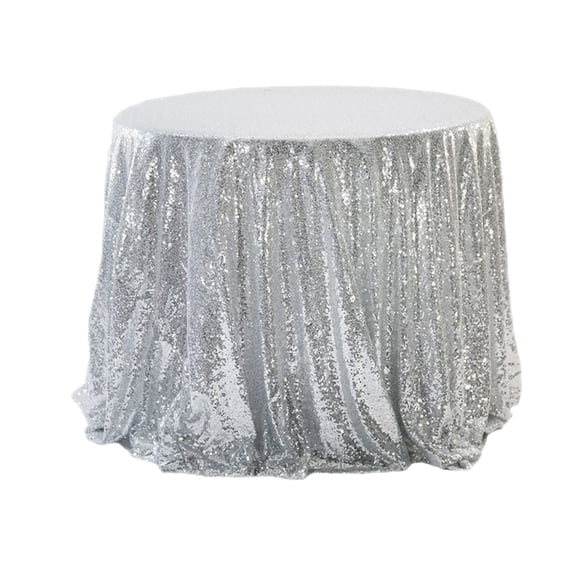 SLYNSHome Silver Sequin Tablecloth Round 47 inch Sparkly Shiny Overlay Glitter Table Cover for Wedding Party Birthday Decoration