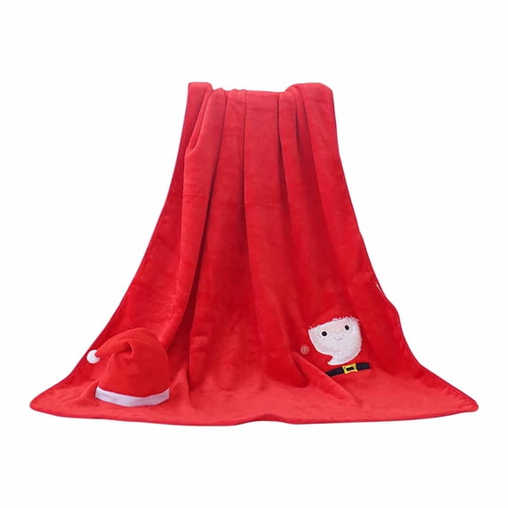 SLYNSHome Small Christmas Flannel Throw Blanket,Red Soft Fleece Roll‑Up Blanket With Snowman Santa Reindeer Design For Sofa Bed Holiday Gift