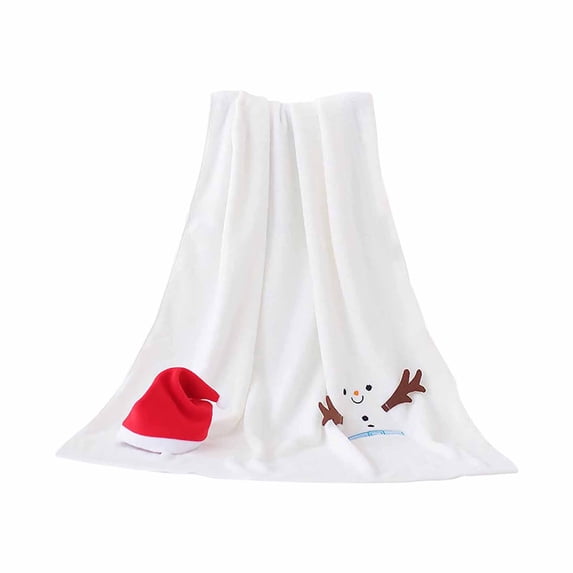 SLYNSHome Small Christmas Flannel Throw Blanket,White Soft Fleece Roll‑Up Blanket With Snowman Santa Reindeer Design For Sofa Bed Holiday Gift