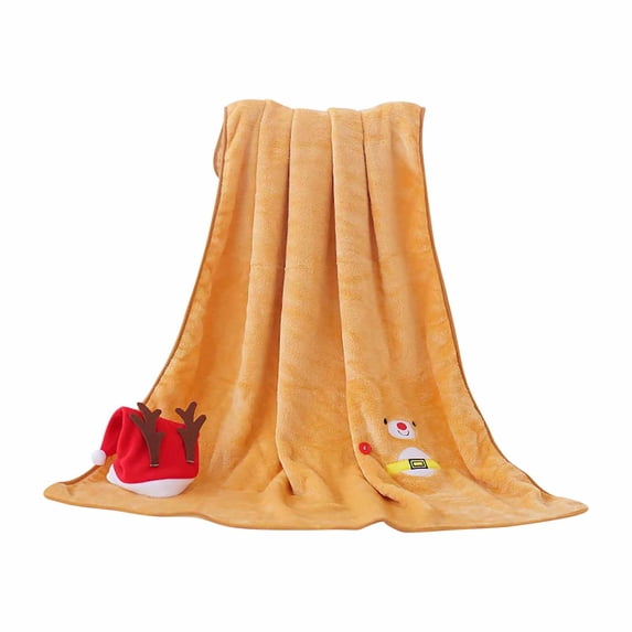 SLYNSHome Small Christmas Flannel Throw Blanket,Yellow Soft Fleece Roll‑Up Blanket With Snowman Santa Reindeer Design For Sofa Bed Holiday Gift