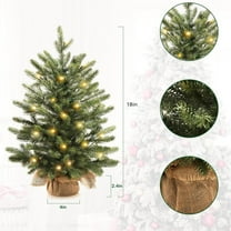 SLYNSHome Small Christmas Tree with LED Lights,Pre-lit 18 inch Artificial Mini Christmas Tree Tabletop Decorations Xmas Tree with Burlap Base for Table Desk Home Christmas Decor