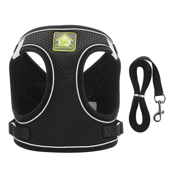 SLYNSHome Soft Mesh Dog Harness and Leash Set,No-Chock Step-in Reflective Breathable Easy Walk Vest Harnesses with Safety Buckle for Small Dogs,Puppy - Black - XL
