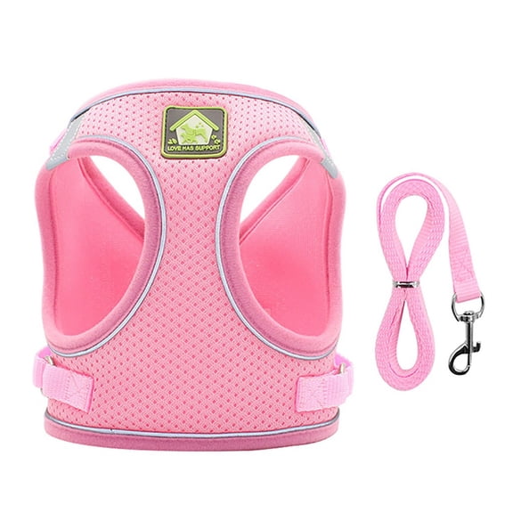 SLYNSHome Soft Mesh Dog Harness and Leash Set,No-Chock Step-in Reflective Breathable Easy Walk Vest Harnesses with Safety Buckle for Small Dogs,Puppy - Pink - L