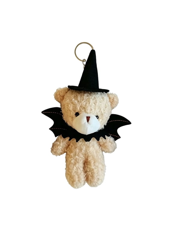 Soft Plush Bear Keychain With Witch Hat Bat Wings,Black Stuffed Doll Pendant For Handbag Backpack Keys Fall Halloween Holiday Gift Party Favor Accessory