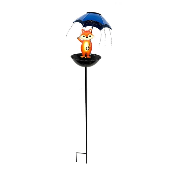 SLYNSHome Solar Bird Feeder Frog Garden Decor Metal Umbrella Bird Bath Tray with Solar Lights with Stake Hummingbird Feeder for Yard Patio