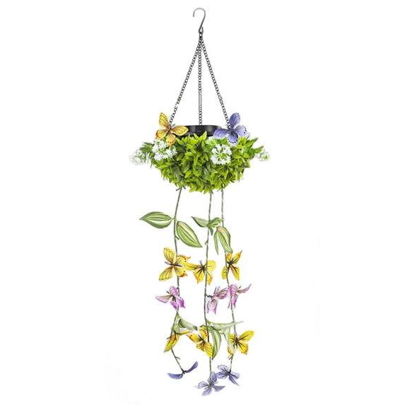 SLYNSHome Solar Hanging Basket with Artificial Flowers,Outdoor Fake Plants Flower Basket with Lights for Summer Faux Flower Baskets for Home Porch Yard Patio Garden Decor