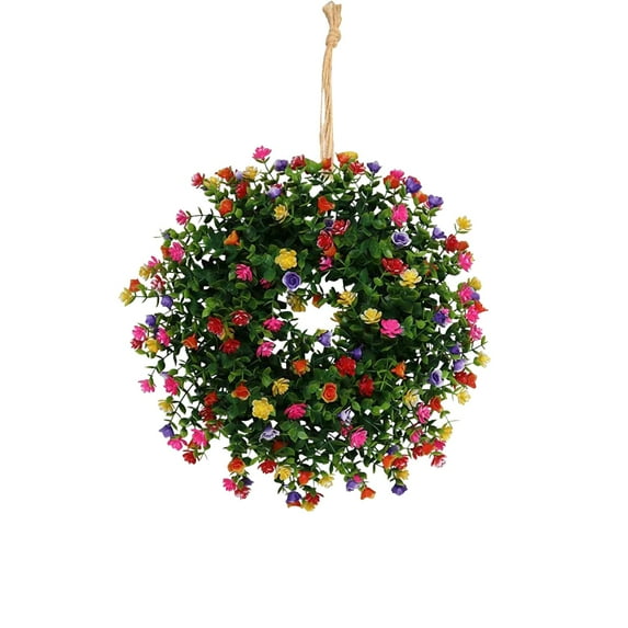 SLYNSHome Spring Summer Wreaths for Front Door,14 inch Colorful Flower Wreath Green Floral Door Decor for All Season Home Wall Wedding Easter Decor