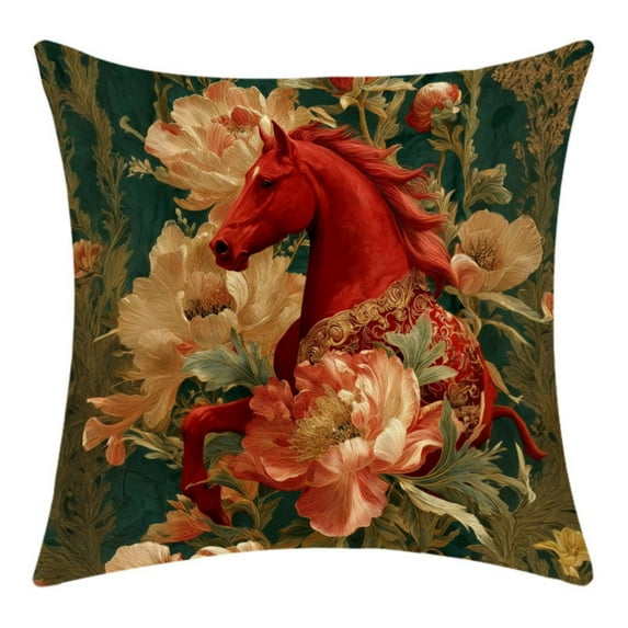 SLYNSHome Square Throw Pillow Covers 18x18 inch,Decorative Animal Pillow Case Horse-Themed Vintage Cushion Covers for Bedroom Sofa Living Room