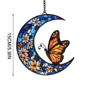 SLYNSHome Stained Glass Butterfly Suncatcher Decoration,Acrylic Rainbow Moon Sun Catchers for Indoor Outdoor Window Butterflies Ornaments - Blue