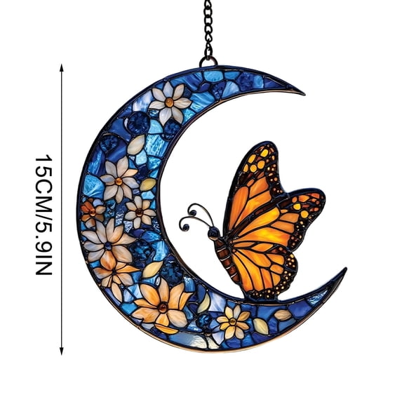 SLYNSHome Stained Glass Butterfly Suncatcher Decoration,Acrylic Rainbow Moon Sun Catchers for Indoor Outdoor Window Butterflies Ornaments - Blue