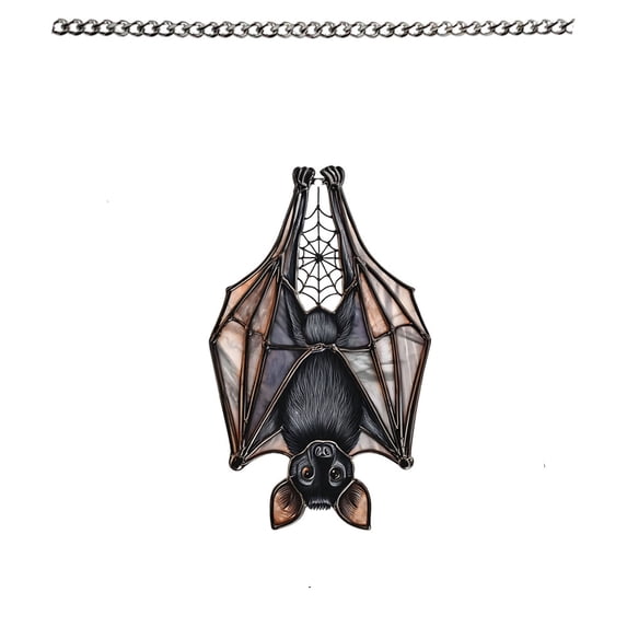 SLYNSHome Stained Glass Style Acrylic Bat Hanging Ornament, 2D Spooky Bat Window Wall Sign For Front Door Porch Indoor Halloween Haunted House Party Room Atmosphere Decor