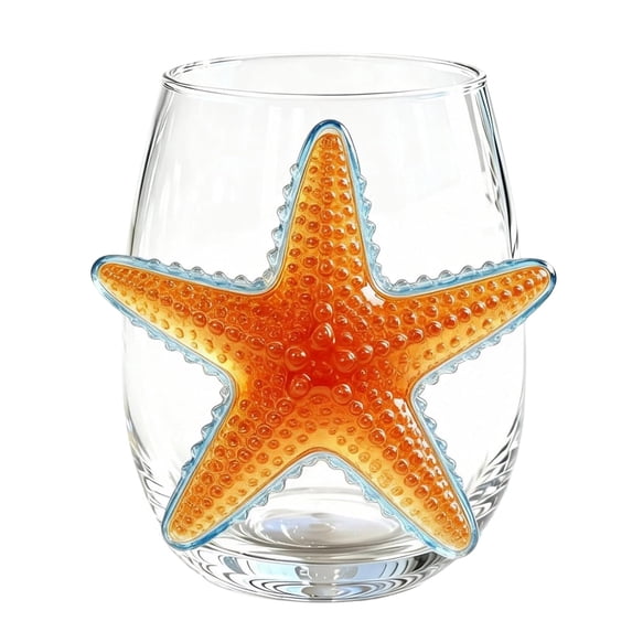 SLYNSHome Stemless Wine Glasses Beach Themed, Coastal Home Bar Accessories Water Glass, Marine Animal Design Drinkware For Ocean Life Enthusiasts