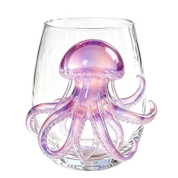 SLYNSHome Stemless Wine Glasses Beach Themed, Coastal Home Bar Accessories Water Glass, Marine Animal Design Drinkware For Ocean Life Enthusiasts