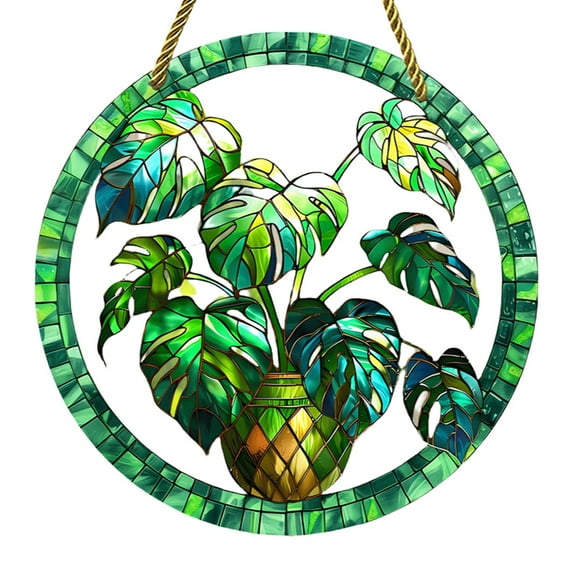 SLYNSHome Sun Catcher Stained Glass Window Hanging,Green Plant Lover Gifts for Women Suncatcher for Window Garden Home Wall Decor